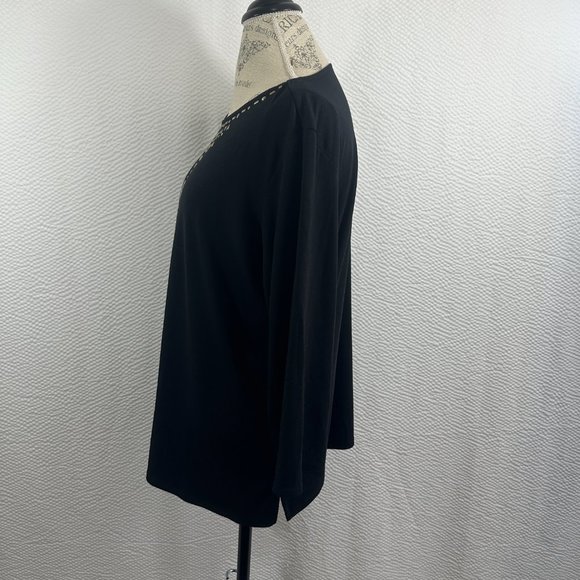 Ruby Rd. black knit top with gold embellished neck and center front tunic 1X - Picture 3 of 6